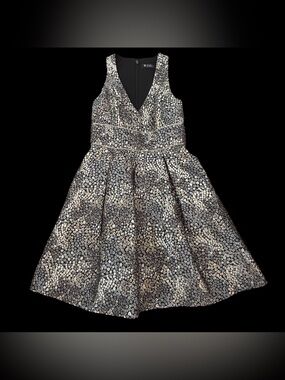 Guess Metallic Floral Fit-and-Flare Dress with Silver & Gold Jacquard